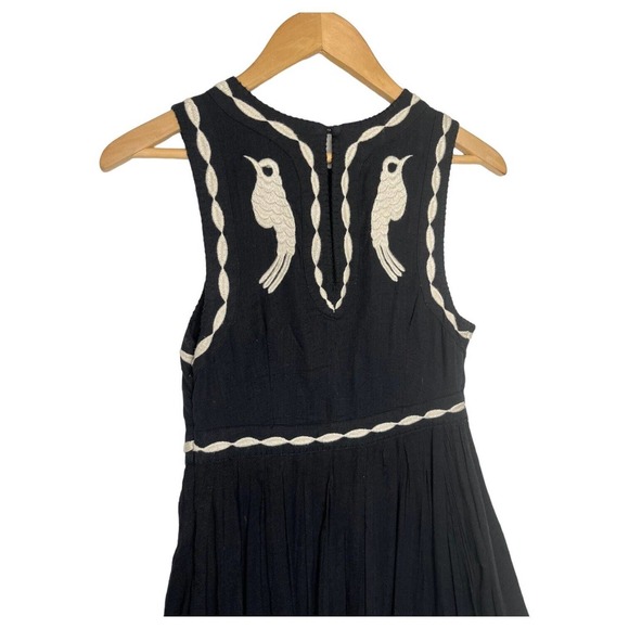 Free People Dress Womens 2 Delightful Birds Of A Feather Embroidered Flare Black - Picture 11 of 16